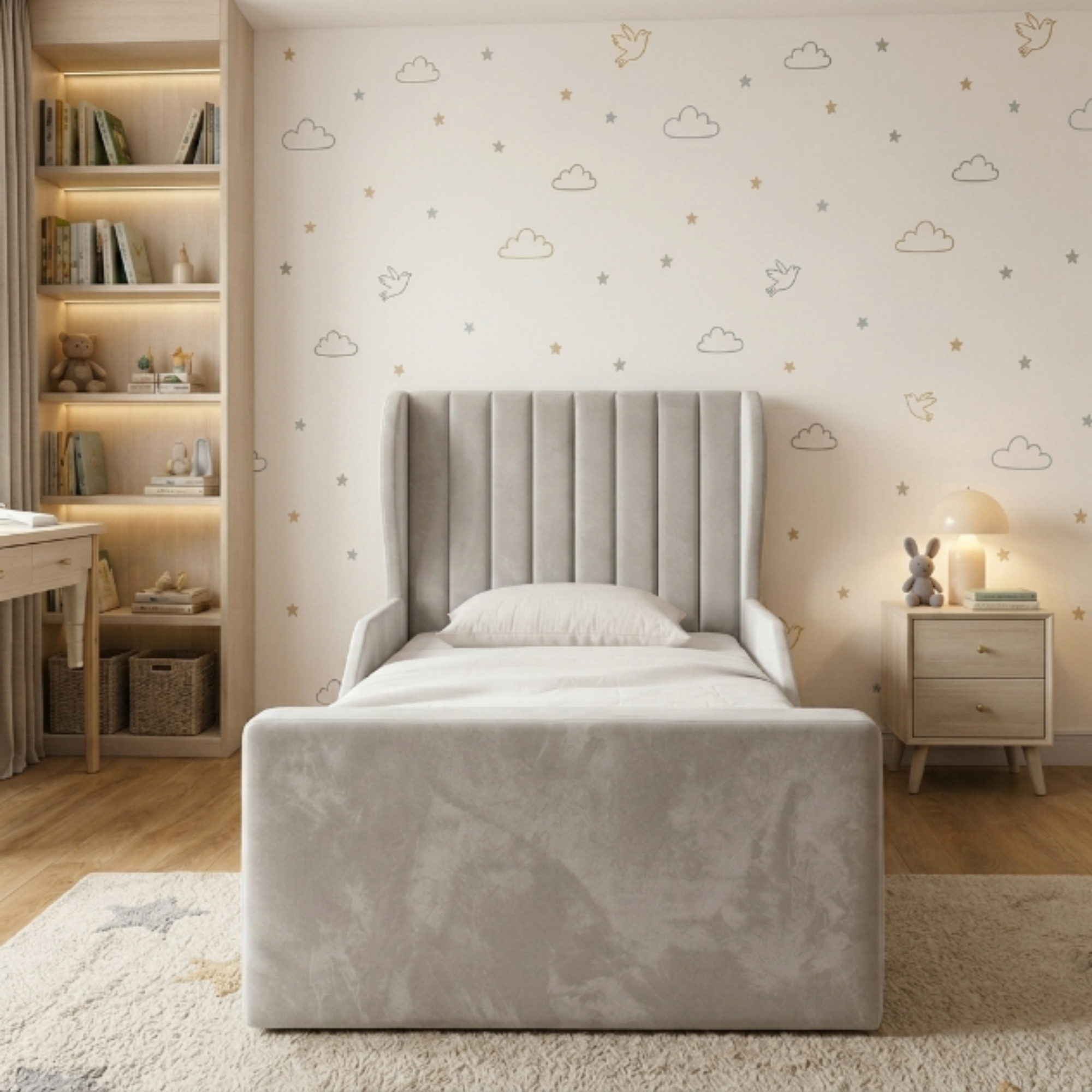 Fluted Wingback Ottoman Kids Bed