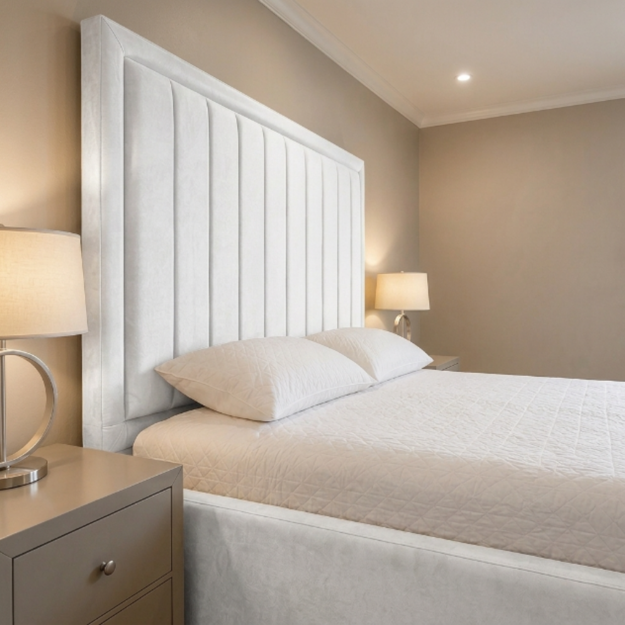 Vertical Channel Tall Headboard Bed