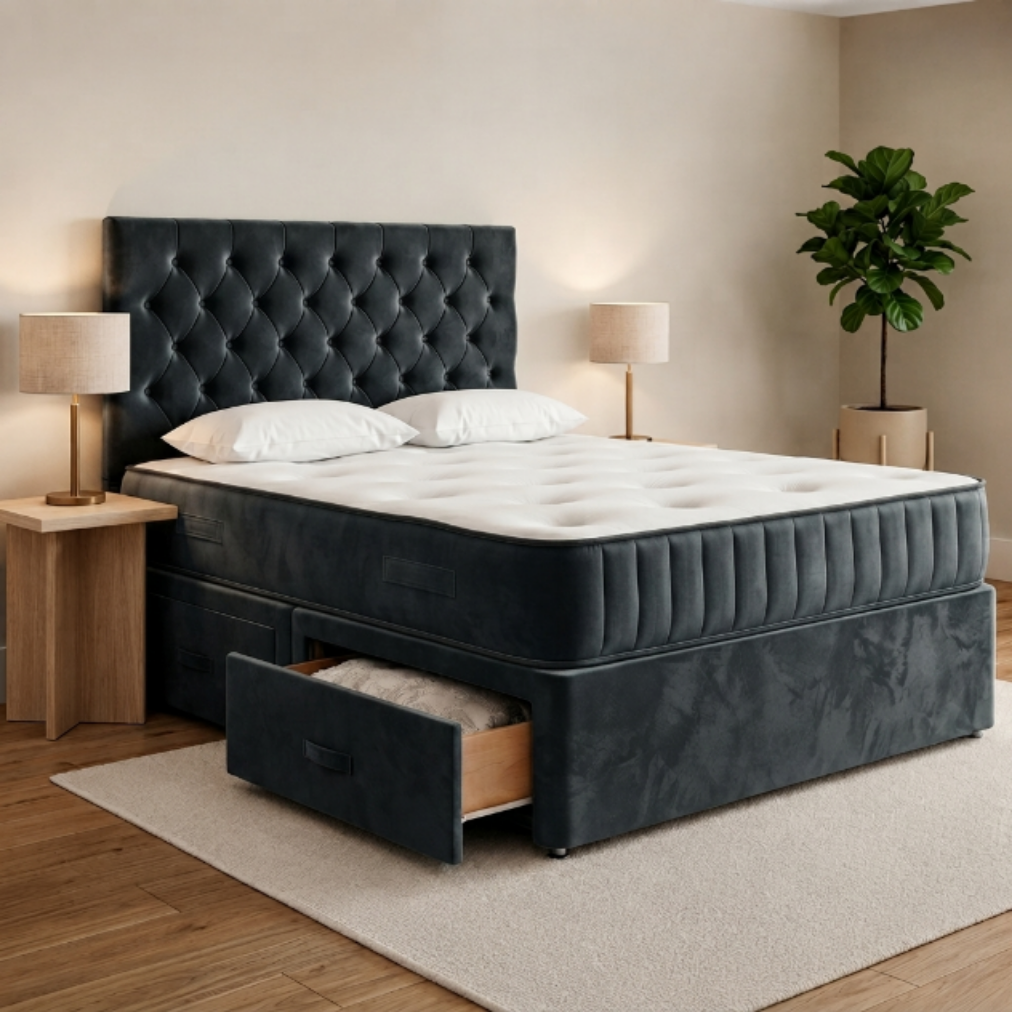Button-Tufted Divan Bed