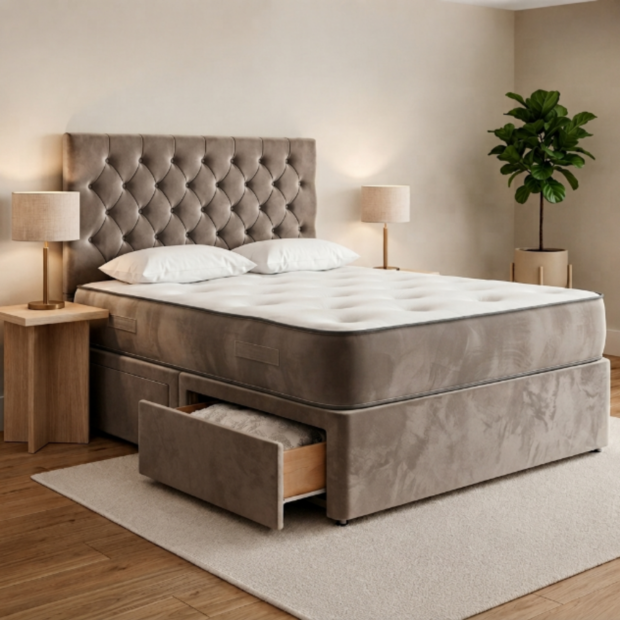 Button-Tufted Divan Bed