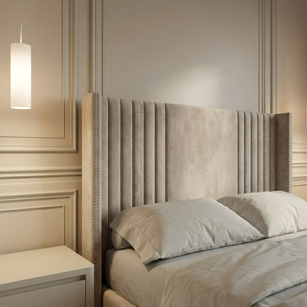 Line Chester Bed, close-up of the headboard