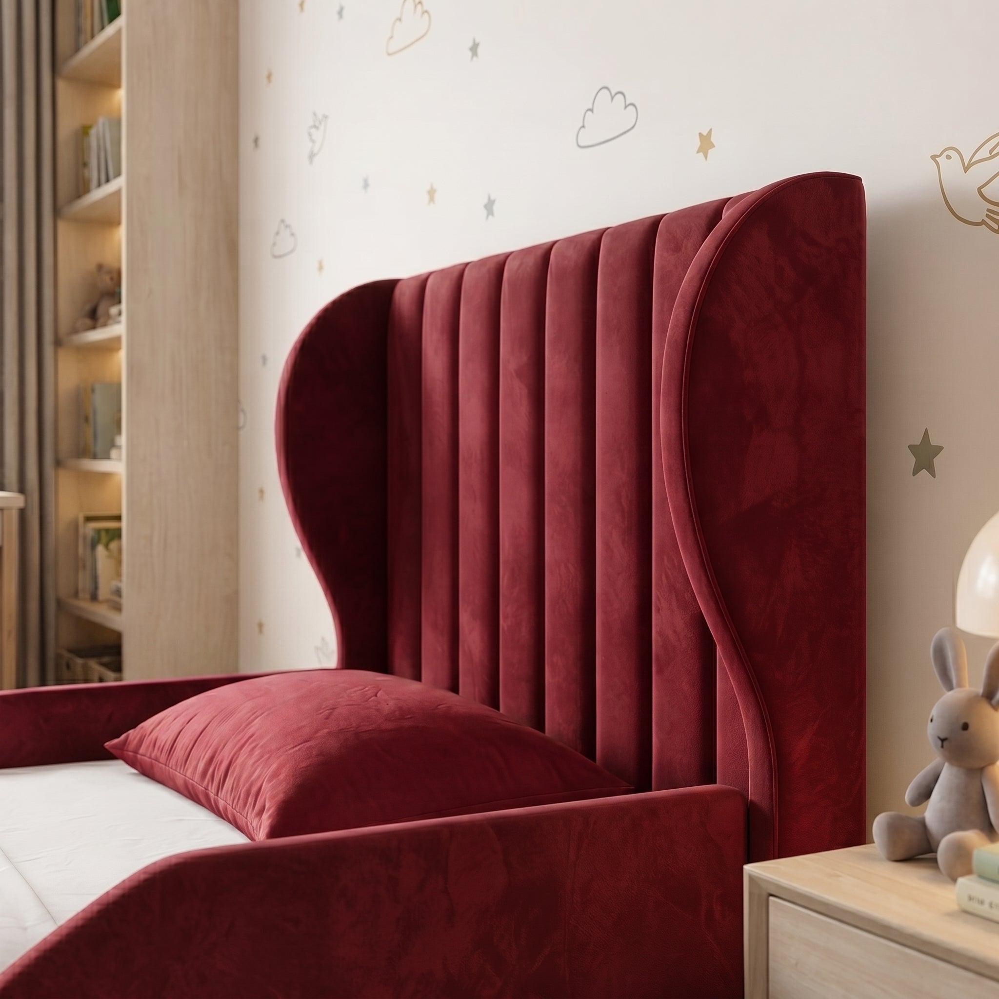 Fluted Wingback Ottoman Kids Bed
